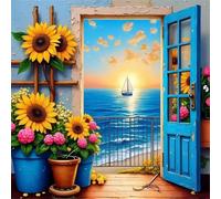 Jigsaw Puzzles for Adults 500 Piece Sunflower Sea Sailboat 45x45cm, Creative puzzles for adults 500 Piece Funny and Artistic Christmas Birthday Gifts for Boys Girls