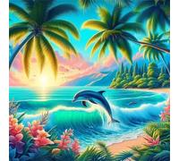 Jigsaw Puzzles For Adults 500 piece,Tropical Scenery Dolphin jigsaw puzzle 45x45 cm Challenging puzzles,DIY Puzzle for Home Decoration Family Perfect Game