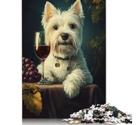 Jigsaw Puzzles for Adults 500 Piece White Westie Enjoying Wine Jigsaw Puzzles for Adults for Educational Games Home Decor 500pcs (52x38cm)