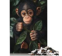Jigsaw Puzzles for Adults 500 Pieces Baby Chimpanzee Holding Branch Puzzle for Adults Woodenboard Puzzles Fun Puzzles Games 500pcs (52x38cm)