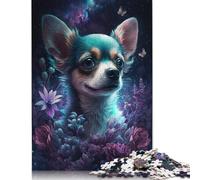 Jigsaw Puzzles for Adults 500 Pieces Chihuahua Flower Jigsaw Difficult Wooden Puzzles for Adults Gifts Challenging Game 500pcs (52x38cm)