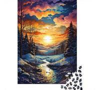 Jigsaw Puzzles for Adults 500 Pieces Colorful And Psychedelic Snow Falling Sunset Wooden Jigsaw Puzzle Educational Puzzle Family Game for Teenager Birthday 500pcs (52x38cm)