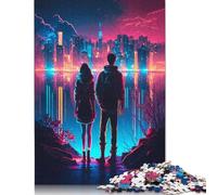 Jigsaw Puzzles for Adults 500 Pieces Couple Nightfile Cyberpunk Jigsaw Puzzle Adult Woodenboard Puzzles Brain Teaser Puzzles For Adults And Teenagers 500pcs (52x38cm)
