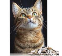 Jigsaw Puzzles for Adults 500 Pieces Curious Tabby Cat Jigsaw Puzzle Wooden Puzzle Suitable for Adults And over 18 Years Old Family Puzzle Game 500pcs (52x38cm)