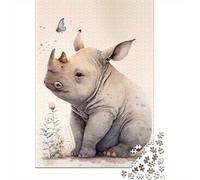 Jigsaw Puzzles for Adults 500 Pieces Cute Baby Rhino Painting Jigsaw Puzzle Wooden Puzzle Suitable for Adults And over 18 Years Old Family Puzzle Game 500pcs (52x38cm)