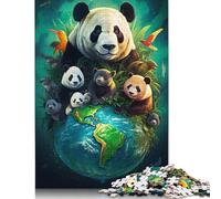 Jigsaw Puzzles for Adults 500 Pieces Earth Day Panda Jigsaw Puzzle Wooden Puzzle Suitable for Adults And over 18 Years Old Family Puzzle Game 500pcs (52x38cm)