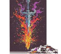 Jigsaw Puzzles for Adults 500 Pieces Fire Aura Sword Wooden Jigsaw Puzzle Educational Puzzle Family Game for Teenager Birthday 500pcs (52x38cm)