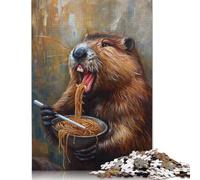 Jigsaw Puzzles for Adults 500 Pieces Funny Beaver Ramen Noodles Puzzles for Adults Creative Wooden Jigsaw Puzzles Challenging Game 500pcs (52x38cm)