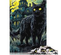 Jigsaw Puzzles for Adults 500 Pieces Haunting Moonlit Mansion with Black Cat Creative Wooden Jigsaw Puzzles for Adults, Teenagers Puzzles Challenging Game 500pcs (52x38cm)