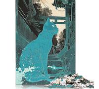 Jigsaw Puzzles for Adults 500 Pieces Japan Blue Cat Wooden Jigsaw Puzzle Educational Puzzle Family Game for Teenager Birthday 500pcs (52x38cm)