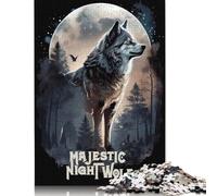 Jigsaw Puzzles for Adults 500 Pieces Majestic Night Wolf Jigsaw Puzzle Wooden Puzzle Suitable for Adults And over 18 Years Old Family Puzzle Game 500pcs (52x38cm)