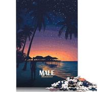 Jigsaw Puzzles for Adults 500 Pieces Male, Maldives at Night Jigsaw Puzzle Wooden Puzzle Suitable for Adults And over 18 Years Old Family Puzzle Game 500pcs (52x38cm)