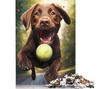 Jigsaw Puzzles for Adults 500 Pieces Playful Tennis Ball Dog Puzzle for Adults Woodenboard Puzzles Fun Puzzles Games 500pcs (52x38cm)