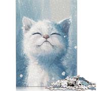 Jigsaw Puzzles for Adults 500 Pieces Snowy Cat Bliss Puzzle for Adults Woodenboard Puzzles Fun Puzzles Games 500pcs (52x38cm)