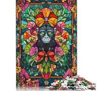Jigsaw Puzzles for Adults 500 Pieces Stained Glass Monkey Jigsaw Puzzle Adult Creative Puzzles Brain Teaser Puzzles For Adults And Teenagers Gifts 500pcs (52x38cm)
