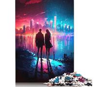 Jigsaw Puzzles for Adults 500 Pieces The Red Blue Neon City Jigsaw Puzzle Adult Creative Puzzles Brain Teaser Puzzles For Adults And Teenagers Gifts 500pcs (52x38cm)