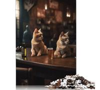 Jigsaw Puzzles for Adults 500 Pieces Two Cats Bar Beer Drinking Jigsaw Puzzle Adult Woodenboard Puzzles Brain Teaser Puzzles For Adults And Teenagers 500pcs (52x38cm)