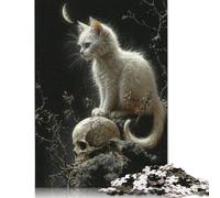 Jigsaw Puzzles for Adults 500 Pieces White Cat And Skull Wooden Jigsaw Puzzle Educational Puzzle Family Game for Teenager Birthday 500pcs (52x38cm)