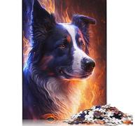 Jigsaw Puzzles for Adults 500 Pieces Wooden Puzzle Border Collie Fire Puzzles Artwork Puzzle Unique Birthday Gifts 500pcs (52x38cm)