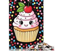Jigsaw Puzzles for Adults 500 Pieces Wooden Puzzle Cute Kawaii Cupcake with Cherry Topping Puzzles Artwork Puzzle Unique Birthday Gifts 500pcs (52x38cm)