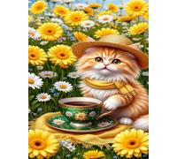 Jigsaw Puzzles for Adults 500 Pieces,Yellow Daisy Cat Cafe jigsaw puzzle 52x38 cm Challenging DIY Puzzle for Home Decoration,Family puzzles Perfect for Game