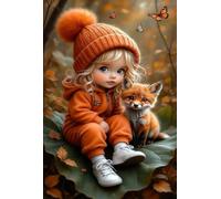 Jigsaw Puzzles for Adults 5000 Autumn Girl Foxes 61 x 41.3 inch, Puzzle Educational Games, 5000 Pieces for Adults Family Puzzle Game