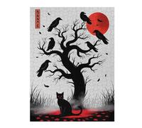 Jigsaw Puzzles for Adults 52x38cm/1000pcs Black Cat And Crows Under Red Moon Jigsaw Puzzle DIY Toys Enhance Memory Gifts for Friends And Family 52x38cm/1000pcs