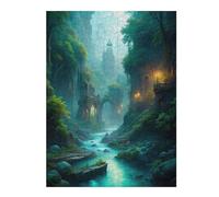 Jigsaw Puzzles for Adults 52x38cm/1000pcs Mystical River Landscape with Ancient Architecture Puzzle for Adults Relaxing Games Stress Reliever Help The Brain Exercise 52x38cm/1000pcs