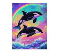 Jigsaw Puzzles for Adults 52x38cm/1000pcs Orcas Rainbow Watercolor Puzzles for Adults Fun Games Difficult Challenge Unique Birthday And Xmas Gifts 52x38cm/1000pcs