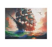 Jigsaw Puzzles for Adults 52x38cm/1000pcs Pirate Ship at Sunset -2 Jigsaws for Adults Fun Games Perfect Decoration Challenging To Complete 52x38cm/1000pcs
