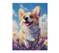 Jigsaw Puzzles for Adults 52x38cm/1000pcs Smiling Welsh Corgi in Flowers Jigsaw Puzzle DIY Toys Enhance Memory Gifts for Friends And Family 52x38cm/1000pcs