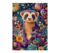 Jigsaw Puzzles for Adults 52x38cm/1000pcs Vibrant Ferret Botanical Portrait - Colorful Floral Weasel Art Adult Jigsaw Puzzle Brain Teaser Game A Work of Art Challenging To Complete 52x38cm/1000pcs