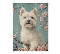 Jigsaw Puzzles for Adults 52x38cm/1000pcs Westie Dog with Cherry Blossoms Floral White Pup Puzzle for Adults Relaxing Games Stress Reliever Help The Brain Exercise 52x38cm/1000pcs
