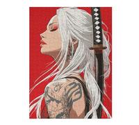 Jigsaw Puzzles for Adults 52x38cm/1000pcs White-haired Woman with Katana Illustration Puzzles for Adults Relaxing Games Improve Memory Gifts for Friends And Family 52x38cm/1000pcs
