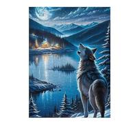 Jigsaw Puzzles for Adults 52x38cm/1000pcs Wolf Howling at Moonlit Lake Jigsaws for Adults Family Games Birthday Present Christmas Birthday Gifts 52x38cm/1000pcs