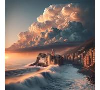 Jigsaw Puzzles for Adults 70 Piece,16x16 cm puzzle for adults Educational Game Challenge Toy 70 Pieces puzzles for Adult Home Decoration Puzzle Seaside Town Clouds Scenic
