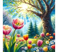 Jigsaw Puzzles For Adults 70 piece,Field Tulip Flowers jigsaw puzzle 16x16 cm Challenging puzzles,DIY Puzzle for Home Decoration Family Perfect Game