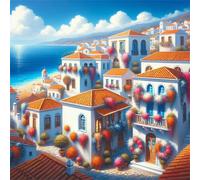 Jigsaw Puzzles For Adults 70 piece,Seaside Houses Village jigsaw puzzle 16x16 cm Challenging puzzles,DIY Puzzle for Home Decoration Family Perfect Game