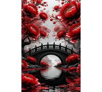 Jigsaw Puzzles for Adults 700, Red Flowers Bridge Rivers Puzzle, Challenging Puzzles, Perfect for Relaxation, Creativity & Gift Giving 700 Piece Puzzle Games for Adults