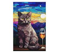 Jigsaw Puzzles for Adults 75x50cm/1000pcs Cat Sit Down And 1 Glass Jigsaw Puzzle Toy Wall Decor Difficult Challenge Deal As Gifts for The Whole Family 75x50cm/1000pcs