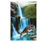 Jigsaw Puzzles for Adults 75x50cm/1000pcs Deer Drinking Water near Waterfall Puzzle for Adults Relaxing Games Stress Reliever Help The Brain Exercise 75x50cm/1000pcs