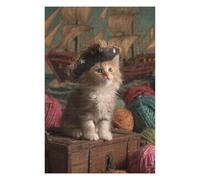 Jigsaw Puzzles for Adults 75x50cm/1000pcs Kitten Pirate on Treasure Chest Adult Jigsaw Puzzle Brain Teaser Game A Work of Art Challenging To Complete 75x50cm/1000pcs