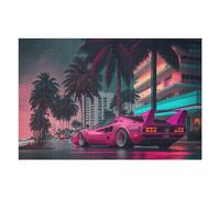 Jigsaw Puzzles for Adults 75x50cm/1000pcs Pink Supercar Neon Nightscape Jigsaw Relaxing Games Analysis And Logic Unique Birthday And Xmas Gifts 75x50cm/1000pcs