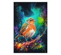 Jigsaw Puzzles for Adults 75x50cm/1000pcs Robin in Watercolor Splatter Puzzles for Adults Fun Games Difficult Challenge Unique Birthday And Xmas Gifts 75x50cm/1000pcs
