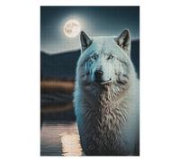 Jigsaw Puzzles for Adults 75x50cm/1000pcs White Wolf And The Moon Jigsaw for Adults Brain Teaser Game A Work of Art Birthday Present, Gifts, 75x50cm/1000pcs