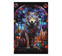 Jigsaw Puzzles for Adults 75x50cm/1000pcs Wolf City Stained Glass Jigsaws for Adults Relaxing Games Improve Memory for Birthday, Chrismas 75x50cm/1000pcs