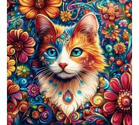 Jigsaw Puzzles for Adults 80, Abstract Floral Cat Puzzle for Adults, Memory Games, Logic Puzzles, Impossible Hard Challenge, Relaxation, Puzzle 80 Pieces