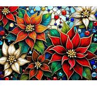 Jigsaw Puzzles For Adults 90 Pieces Glass Christmas Flowers puzzles 90 pieces for adults Teenagers Challenge Toy Educational Games Home Decoration Puzzle Gifts 25x20 cm/90pcs