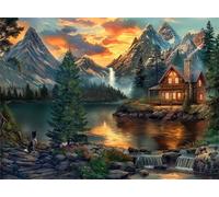 Jigsaw Puzzles for Adults 90 Pieces,Landscape Mountain Cabin jigsaw puzzle 25x20 cm Challenging DIY Puzzle for Home Decoration,Family puzzles Perfect for Game