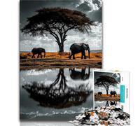 Jigsaw Puzzles for Adults African Elephant 1000 Piece Jigsaw,Challenging Family Activity Games DIY Toy for Home Wall Decor Gifts 26x38cm